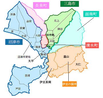 沼津市 沼津 浮島地区 浮島 西野 石川 平沼 井出 根古屋 原地区 原 植田 桃里 一本松 原 西添町 大塚 愛鷹地区 愛鷹 宮本 青野 柳沢 鳥谷 東原 西椎路 東椎路 片浜地区 片浜 北今沢 今沢 松長 大諏訪 小諏訪 西間門 東間門 金岡地区 金岡 足高 西沢田 中沢田 東沢田 西熊堂 東熊堂 岡宮 岡一色 新沢田町 若葉町 沢田町 高尾台 高砂町 豊町 駿河台 松沢町 江原町 筒井町 神田町 柳町 共栄町 花園町 北園町 宮前町 緑ヶ丘 小林台 大岡地区 大岡 沼津市街地 楊原地区 楊原 上香貫 下香貫 我入道 大平地区 大平 静浦地区 静浦 志下 馬込 獅子浜 江浦 多比 口野 内浦地区 内浦 内浦重寺 内浦小海 内浦三津 内浦長浜 内浦重須 西浦地区 西浦 西浦木負 西浦河内 西浦久連 西浦平沢 西浦立保 西浦古宇 西浦足保 西浦久料 西浦江梨 戸田地区 戸田 井田 戸田 三島市 三島 北上地区 北上 佐野 徳倉 沢地 幸原町 壱町田 新興住宅地・ニュータウン 佐野見晴台 芙蓉台 萩 富士ビレッジ 千枚原 富士見台 光ヶ丘 東壱町田 工業団地 平成台 三島(旧)市街地 文教町 若松町 加茂 加茂川町 大宮町 一番町 寿町 西若町 泉町 芝本町 本町 広小路町 栄町 日の出町 大社町 中央町 南本町 西本町 東町 東本町 北田町 中田町 南田町 緑町 加屋町 清住町 南町 三好町 南二日町 富田町 錦田地区 錦田 川原ヶ谷 笹原新田 三ツ谷新田 市山新田 塚原新田 山中新田 谷田 玉沢 竹倉 中 新興住宅地・ニュータウン 旭ヶ丘 三恵台 初音台 松が丘 柳郷地 錦が丘 中郷地区 中郷 玉川 青木 新谷 鶴喰 八反畑 北沢 多呂 大場 中島 梅名 平田 松本 安久 長伏 御園 新興住宅地・ニュータウン 藤代町 東大場 桑原 田代 軽井沢 丹那 畑 大竹 上沢 平井 畑毛 柏谷 仁田 大土肥 間宮 塚本 肥田 新田 日守 原木 長崎 奈古谷 四日町 旧韮山町 韮山多田 韮山山木 韮山土手和田 韮山韮山 韮山金谷 寺家 中條 南條 中 内中 江間 北江間 南江間 墹之上 古奈 富士見 天野 長岡 花坂 戸沢 長瀬 小坂 宗光寺 守木 立花 白山堂 御門 田京 三福 神島 中島 吉田 大仁 田中山 下畑 浮橋 田原野 長者原